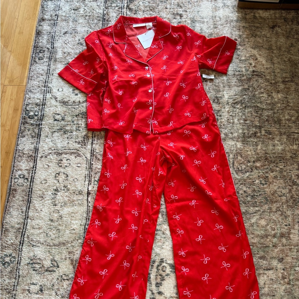 NWT Shabby Chic Christmas valentines red pink bow pajama set S - Picture 2 of 5